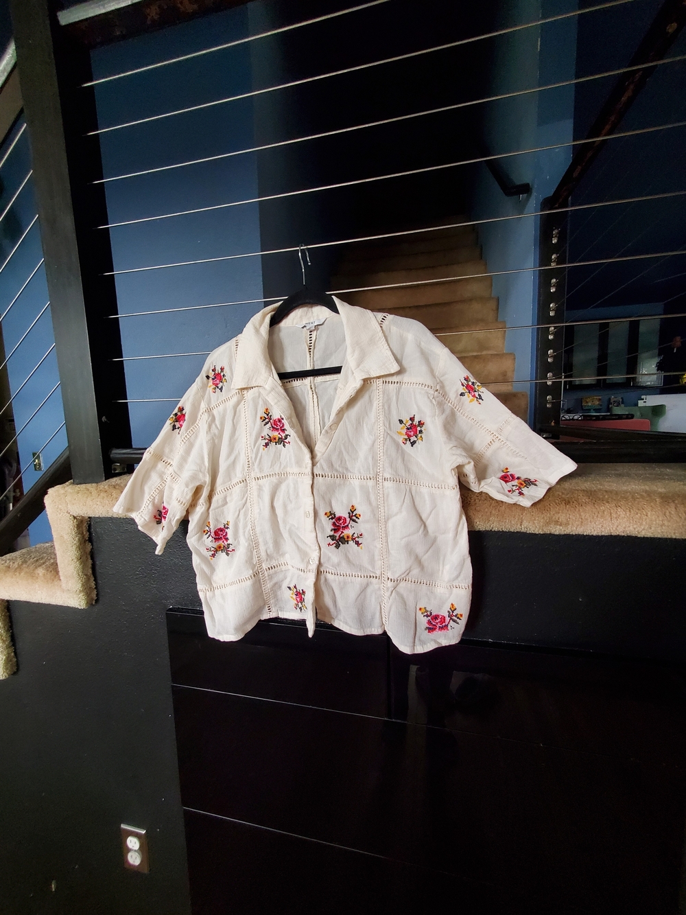 next White Short-Sleeve Embroidered Button Blouse